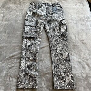 Rebel Vengeance Pants Mens 28x30 Black White Skull Paisley Cargo Streetwear